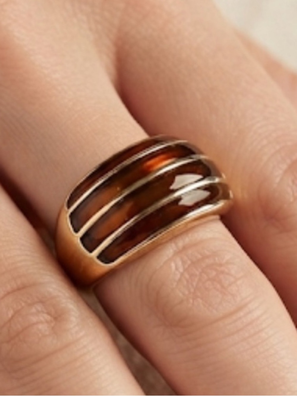 J. Crew Gold-Tone Ring with Brown Enamel Bands